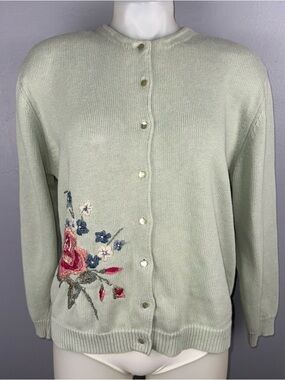 Heirloom Collectibles Cardigan Large Embroidered Floral Knit Grannycore VTG READ